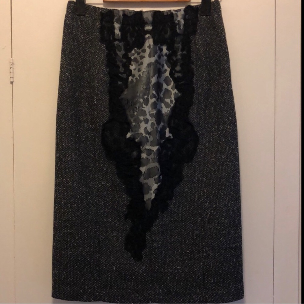 G.I.L.I. Black & Gray Tweed & Leopard Lace Trim Sides Skirt Style #A237483 XXS - Picture 7 of 11